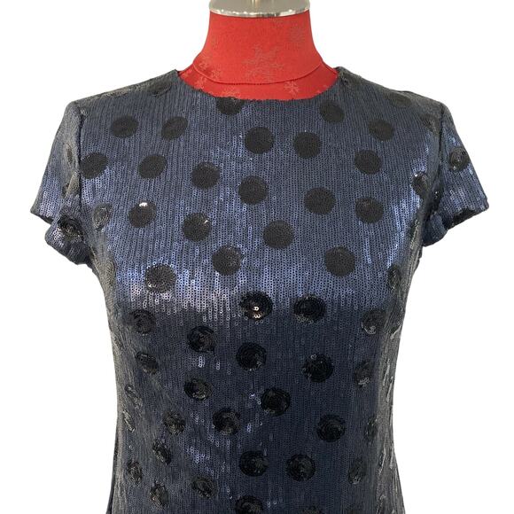 Lauren Ralph Lauren dress size 4 dark navy blue sequins polka dots sparkle glam - Picture 4 of 5